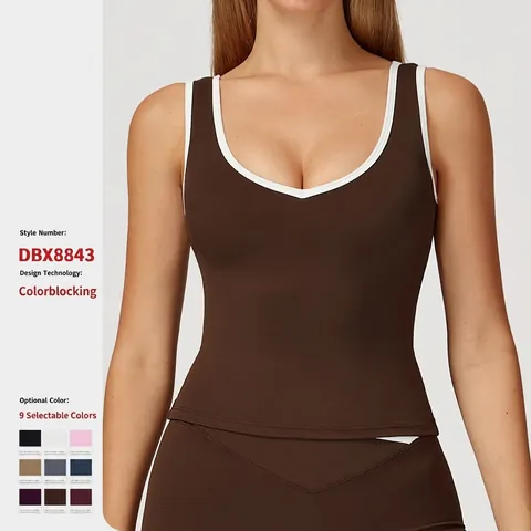 Damen Sport Yoga Weste Kontrastbindung Tiefer Rücken Hohl Aus Nylon Elasthan Feuchtigkeitsableitend Athletisches Tank Top Fitness