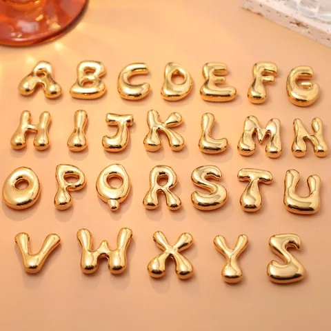Puffy Bubble Alphabet Letter Pendants Stainless Steel 18K Gold Plated 3D Design Initial Jewelry Making Accessories