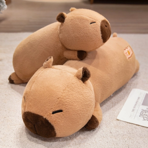 Capybara Plüschtier Weiches Kurzplüsch Kuscheltier Langer Streifen Schlafkissen Braun Niedliches Dekokissen