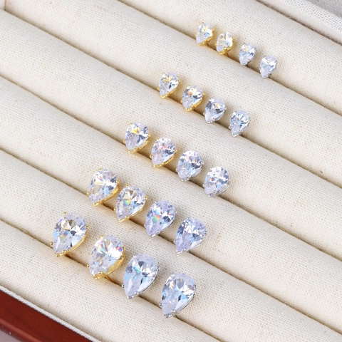 Boucles D'oreilles Puces Zircone Coupe Poire Goutte D'eau Base Cuivre Bijoux Minimalistes Style Vintage Femme