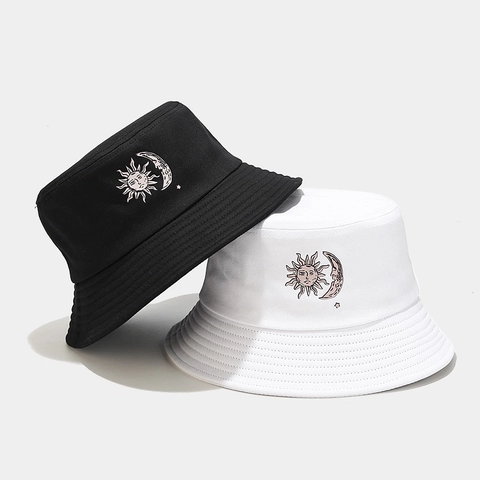 Cappello da Pescatore in Cotone per Uomo Donna Motivo Sole Luna Stampato Protezione Solare Outdoor Cappello Estivo Casual