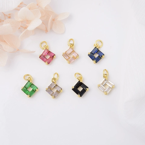 Colgante Cuadrado Cobre Zirconia Chapado En Oro 18K Para Creación De Joyas DIY Collar Pulsera Pendiente