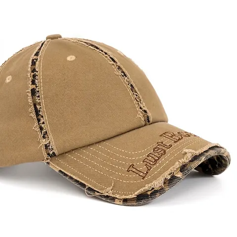 Cappello Da Baseball In Cotone Lavato Consumato Con Dettaglio Leopardato Cappello Con Visiera Sfilacciata Regolabile