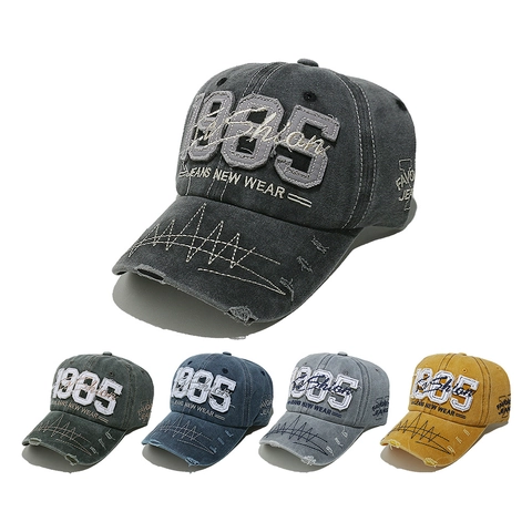 Vintage 1985 Bestickte Baseballkappe Gewaschene Baumwolle Distressed Loch Sonnenschutz Outdoor Verstellbar Unisex Hut