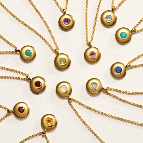 Collana Pietra Natatizia Per Donna Ciondolo Zircone Colorato Tondo Acciaio Inossidabile Gioielli
