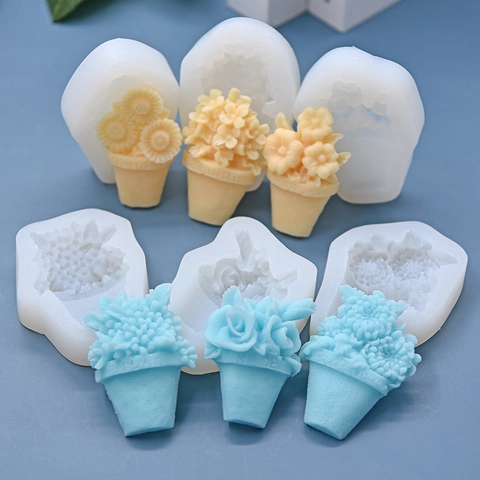Bloempot Boeket Siliconen Mallen 3D Bloemen DIY Bakken Fondant Chocolade Kaars Gips Hars Knutselen Maken