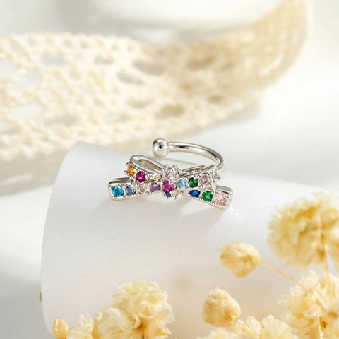 Σκουλαρίκι Ear Cuff Φιόγκος Χωρίς Τρύπα Χαλκός Πολύχρωμα Ζιργκόν Ουράνιο Τόξο Για Γυναίκες