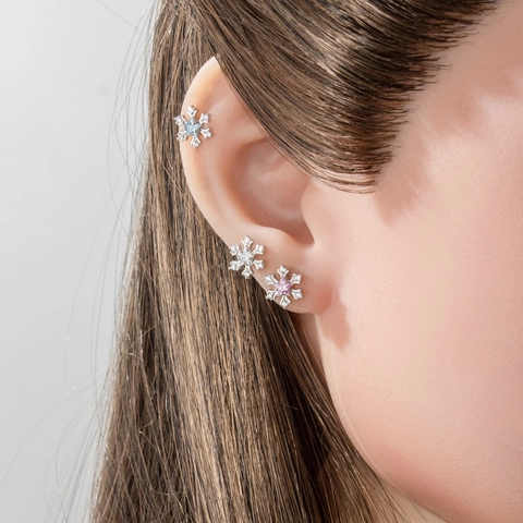 Snowflake Ear Cartilage Stud Star Zircon Titanium Steel Copper Screw Back Piercing Jewelry For Women Winter Christmas