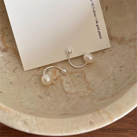 Orecchini A Cerchio A Forma Di C Con Perle D'Acqua Dolce E Perno In Argento Sterling 925 Gioielli Eleganti Da Donna