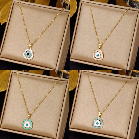 Collana Con Pendente Malocchio Acciaio Inossidabile Smalto Triangolare Zirconia Colorata Placcato Oro Gioielli Da Donna