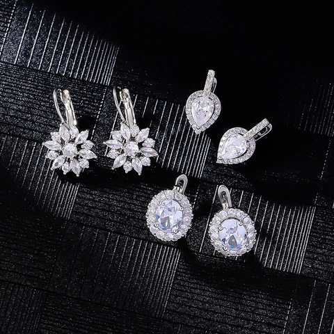 Leverback Hoop Earrings Copper Cubic Zirconia Oval Pear Flower Shape Halo Elegant Jewelry Wedding Party Accessoires For Women