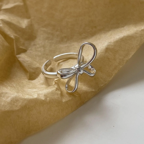 Anello Con Fiocco Argento Sterling 925 Minimalista Chic Regolabile Anello Aperto Gioielli Moda Stile Coreano Donna