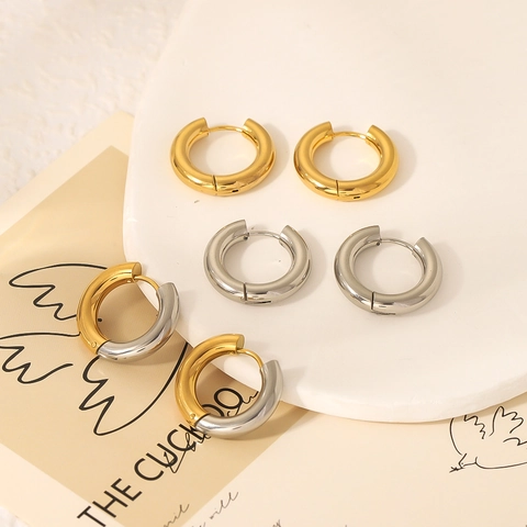 Pendientes De Aro De Acero Inoxidable Minimalistas Chapado En Oro De 18k Gruesos Geométricos Circulares Joyería Mujer