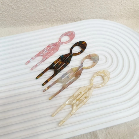 Fermaglio Per Capelli In Acetato A Forma Di U Texture Marmorizzata Accessorio Elegante Per Capelli Da Donna