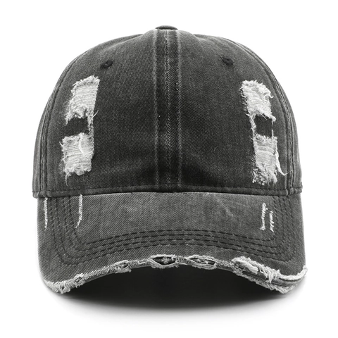 Vintage Distressed Washed Cotton Baseball Cap Ripped Holes Adjustable Sun Hat Retro Streetwear For Men Women