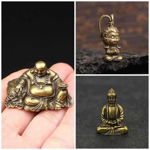 Mini Buddha Statue Monkey King Brass Retro Zen Desktop Ornament Small Chinese Style Home Decoration Figurine