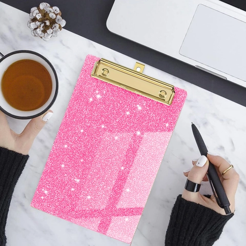 Mini A6 Acrylic Clipboard With Gold Metal Clip Glitter Sparkling Writing Pad For Bill Menu Office School