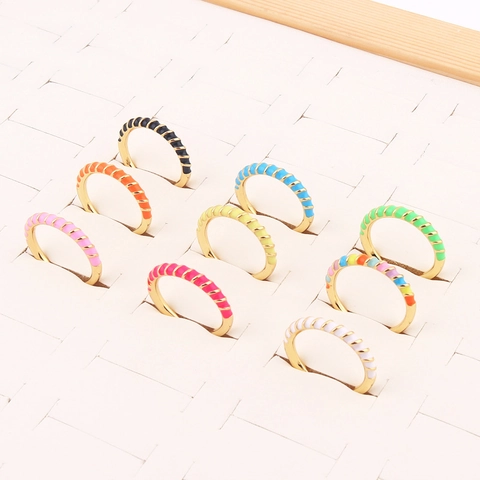 Adjustable Open Ring Copper Gold Plated Colorful Enamel Twisted Rope Design Fashion Jewelry For Women