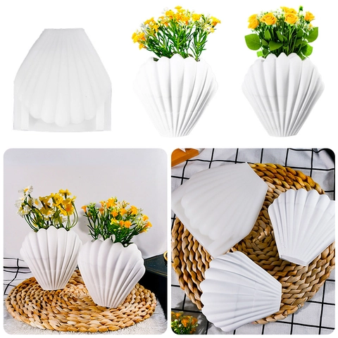 Shell Shape DIY Silicone Mold For Flower Vase Pen Holder Gypsum Cement Crafting Desktop Decor