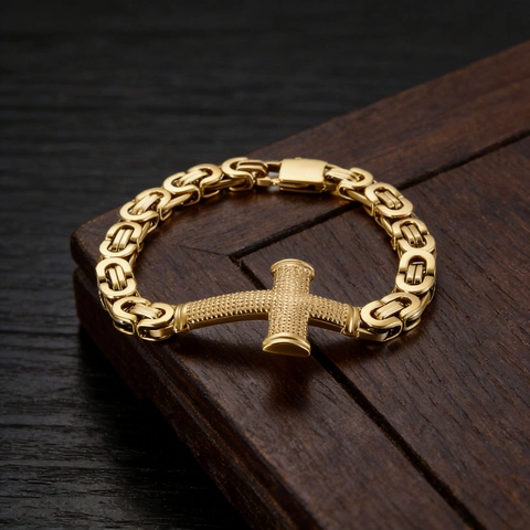 Bracelet Chaîne Byzantine Pour Hommes Acier Inoxydable Croix Texturée Religieuse Bijoux Style Vintage Punk Gothique