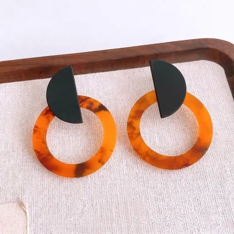 Orecchini Pendenti Geometrici Resina Acrilica Motivo Marmo Tartarugato Con Perno In Argento Sterling 925 Stile Retro Vintage