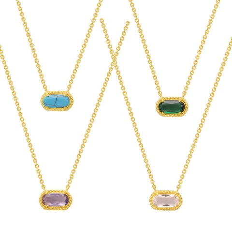 Collana Con Pendente In Pietra Preziosa Ovale Vintage Rame Placcato Oro 18K Gioielli Eleganti Stile Retrò Accessorio Donna