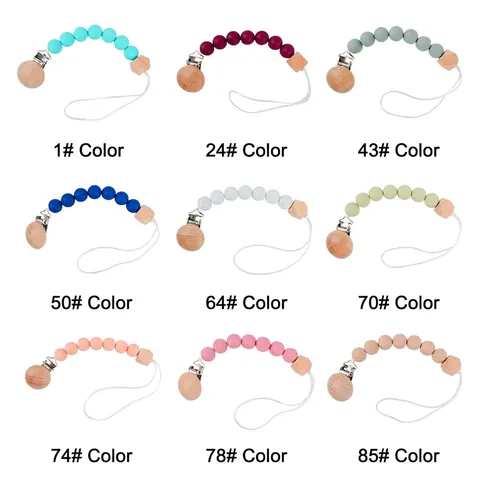 Baby Pacifier Clip Silicone Teether Chain Beech Wood Beads BPA Free Soother Holder For Newborn Boys Girls