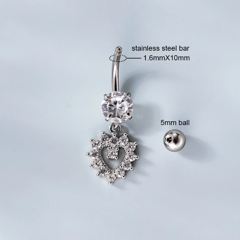 Cubic Zirconia Belly Piercing Rings Stainless Steel Bar Heart Flower Butterfly Navel Piercing Jewelry For Women