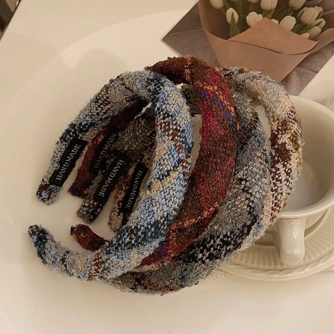 Tweed Gepolstertes Stirnband Kariertes Gewebtes Haarband Handgefertigt Retro Elegantes Haarschmuck Für Frauen