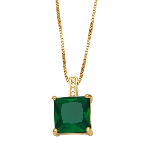 Square Zircon Pendant Necklace For Women Princess Cut Copper Gold Plated Jewelry Simple Luxury Box Chain Choker