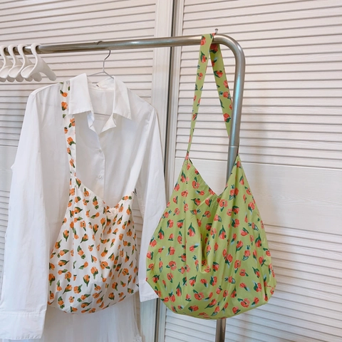 Bolsa de Tela de Algodón con Flores Casual para Mujer Gran Capacidad Bolso de Hombro de Tela Suave para Compras Viajes Estilo Pastoral Fresco