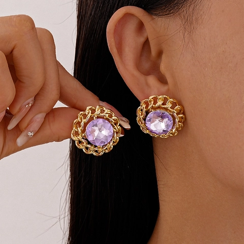 Orecchini A Lobo In Cristallo Rotondi Vintage Catena Di Rame Strass Con Perno In Argento Sterling 925 Per Donna