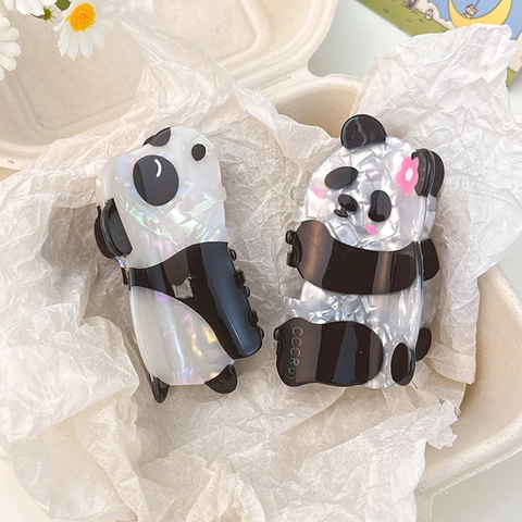 Panda Hair Claw Clip Acetate Pearlescent Cute Cartoon Animal Headwear Accessory For Women Girls