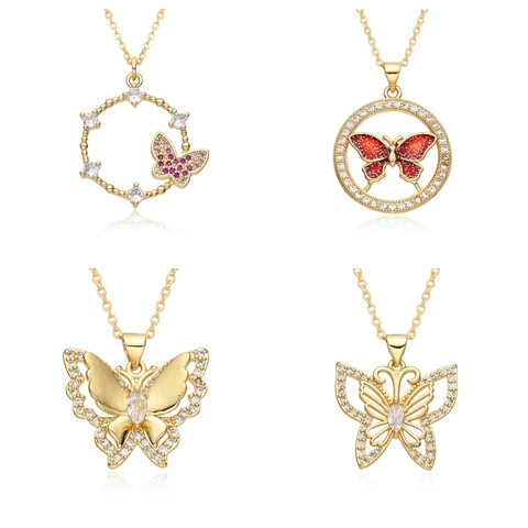 Collar Con Colgante De Mariposa Cobre Chapado En Oro Con Circón Joyería De Moda Elegante Para Mujer