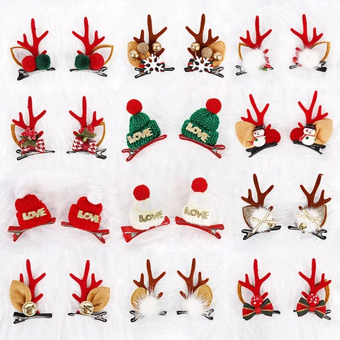 Kerst Haarclips Elandgewei Gebreide Muts Pluche Bont Bel Eendebek Clip Party Hoofdtooi Schattig Voor Vrouwen Meisjes