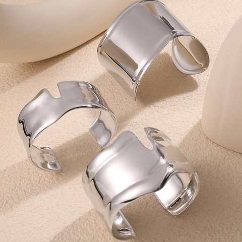 Brazalete De Puño Ancho Con Ondas Irregulares Minimalista De Acero Inoxidable Pulsera Abierta Geométrica Hueca Elegante