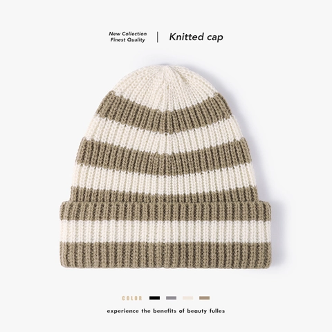Berretto In Maglia A Righe Beanie Caldo Spesso Poliestere Con Risvolto Inverno Skull Cap Per Donne Uomini Moda Versatile