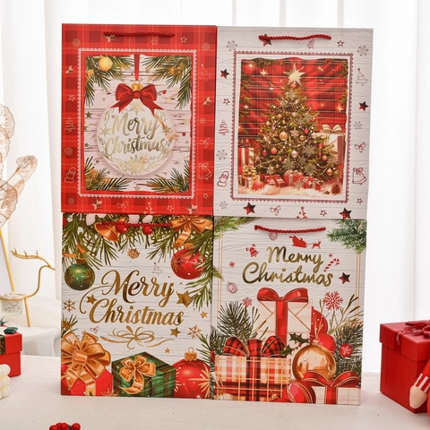 Sacchetti Regalo Di Natale Portatili In Cartone Festa Vacanze Stampa Buon Natale Motivo A Quadri Imballaggio Decorativo