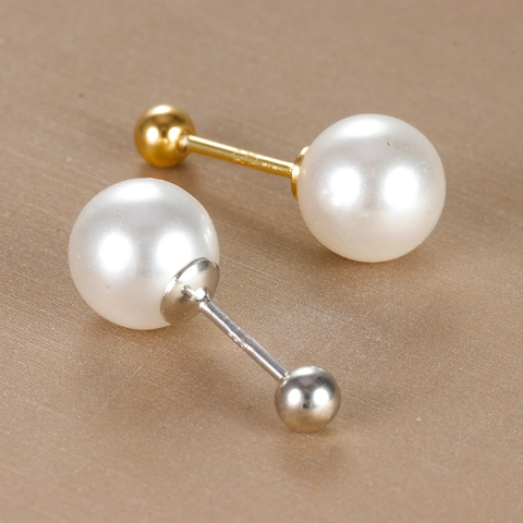 Korean Style 18K Gold Plated Copper Pearl Stud Earrings For Women Minimalist Artificial Pearl Screw Back Ear Bone Stud Jewelry