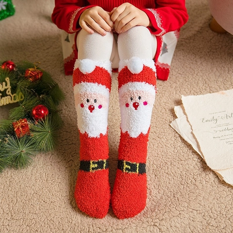 Calze Di Natale Pile Corallo Spesse Calde Inverno Pavimento Sonno Cartoni Animati Babbo Natale Pupazzo Di Neve Renna Peluche