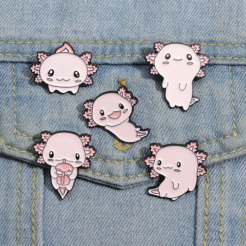 Spille Smaltate Axolotl Rosa Cartone Animato Animale Lega Dipinta Distintivi Decorazione Accessori Per Vestiti Borse Kawaii