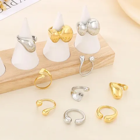 Anillo Abierto Geométrico Irregular Acero Inoxidable Chapado En Oro De 18K Minimalista Metal Líquido Joyería Ajustable Mujeres