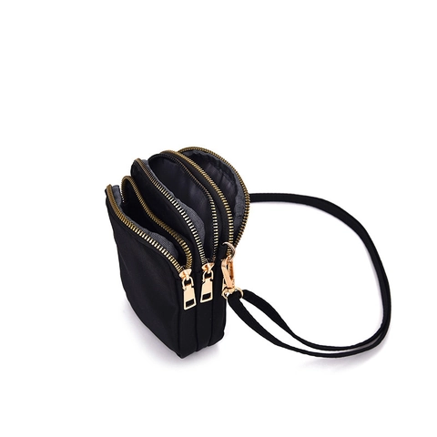 Nylon Mobile Phone Crossbody Bag Lightweight Multi Layer Zipper With Headphone Hole For Women Casual Travel Small Pouch