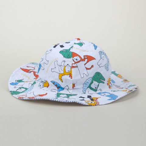Kids Cotton Bucket Hat Cartoon Animal Print Sun Protection Outdoor Travel Sun Hat For Boys Girls With Windproof String