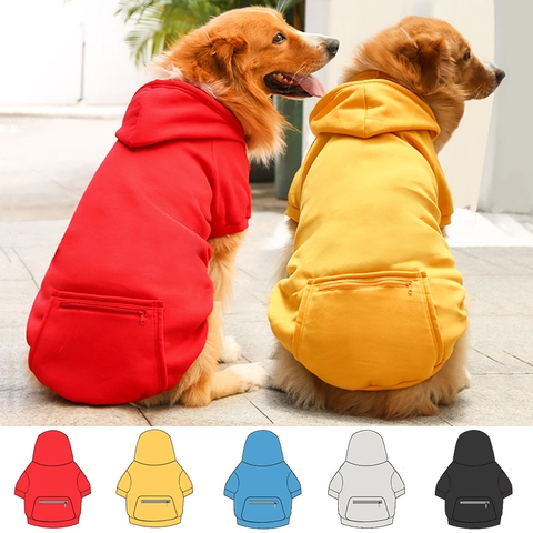 Pet Hoodie Sweatshirt Soft Fleece Knit Hooded With Back Zipper Pocket For Large Medium Small Dogs Cats Winter Warm Clothing