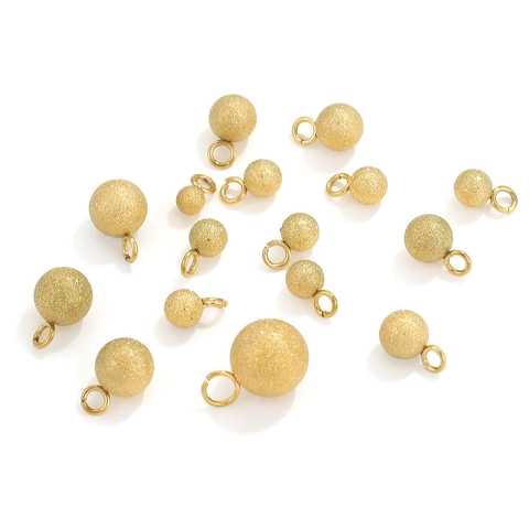 Round Ball Bead Pendants Stainless Steel Smooth Frosted 18K Gold Plated DIY Jewelry Making Accessory