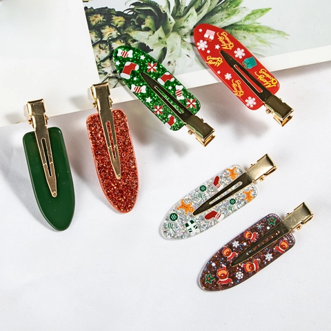 Mollette Per Capelli Natalizie Glitterate Acrilico Fiocco Di Neve Babbo Natale Alce Motivo Accessorio Per Feste Per Donne Ragazze