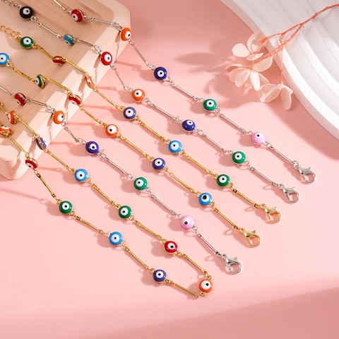 Joyas Evil Eye Esmalte Colorido Cadena De Cobre Pulsera Ajustable Tobillera Collar Protección Nazar Para Mujer
