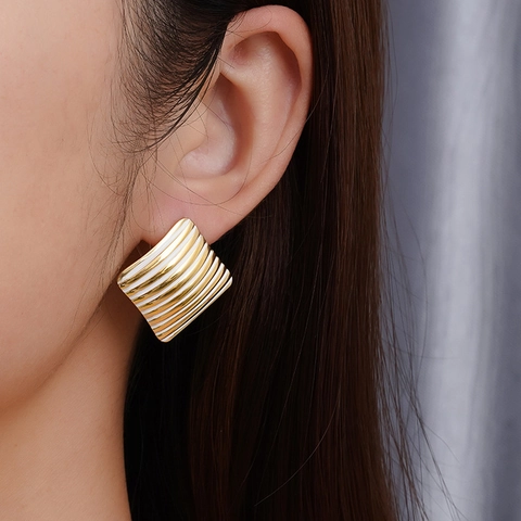 Gestreifte Geometrische Herz Ohrstecker Für Damen Edelstahl 18K Vergoldet Emaille Vintage Ins Stil Schmuck