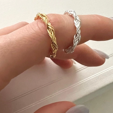 Anello In Argento Sterling 925 Intrecciato A Mano Trama A Torsione Minimalista Design Aperto Regolabile Gioielli Per Donna